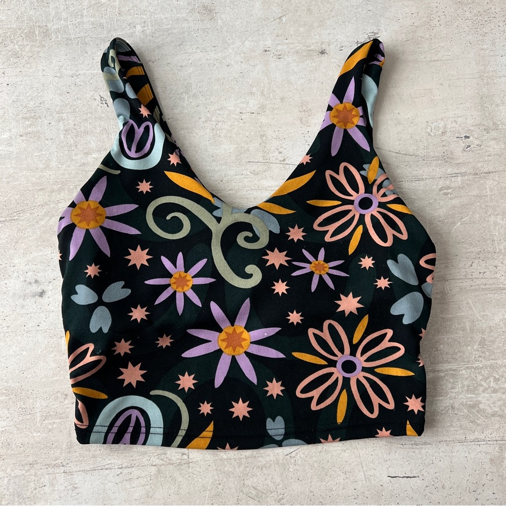 Pop Fit Clothing Long Line Bra Top, Sports Bra, Flowery Long Line
